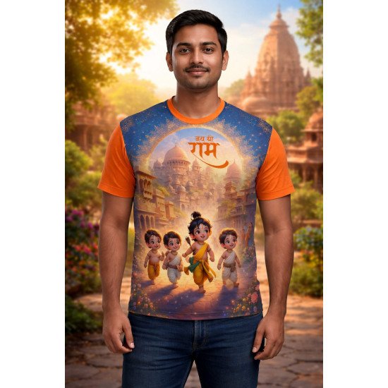 Devotional Polyester Fabric T-shirt | kids Sizes Tee Available | Mens-Tee-FP-D885