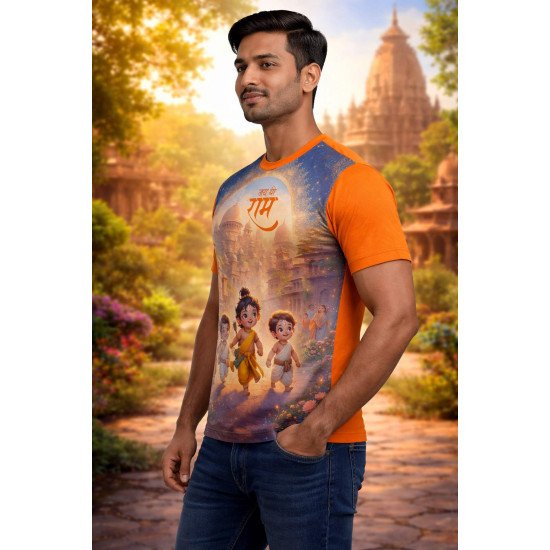 Devotional Polyester Fabric T-shirt | kids Sizes Tee Available | Mens-Tee-FP-D885