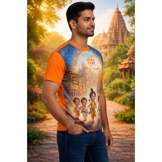 Devotional Polyester Fabric T-shirt | kids Sizes Tee Available | Mens-Tee-FP-D885