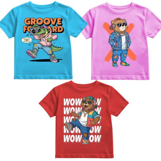 KIDS TSHIRT PACK OF 3 FABRIC COTTON BLEND , QUALITY TSHIRT FOR DAILY USE 