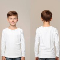Kids  White Polyester fabric full sleeve customized print T-shirt GSM 100-