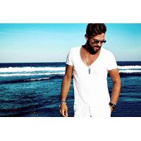 Mens T-Shirt  white v neck wide