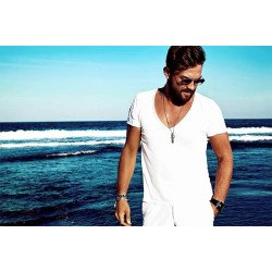 Mens T-Shirt  white v neck wide