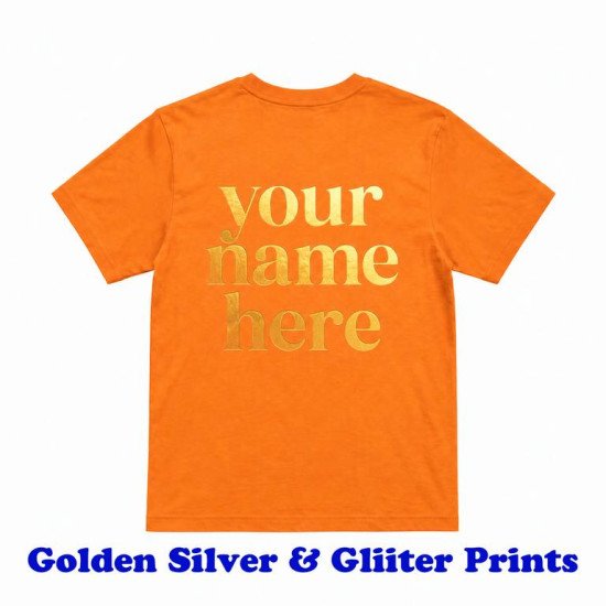 Kids Customize T-shirt Pure Cotton Golden Silver Glitter Printing Vinyl Category print| Style No.CUS-Tkids-SPL-72